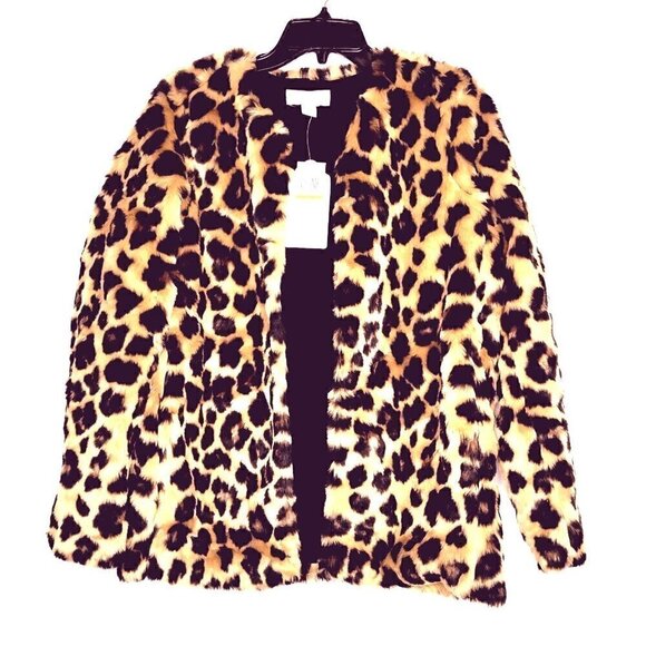 Band of Gypsies Leopard Print Faux Fur Jacket Coat Size Oversized S or M - Picture 3 of 12